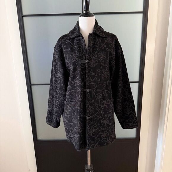 Vintage 90s Shacket Wool Embroidery Top Jacket Size 4 S/M Black goth whimsy - Picture 3 of 13
